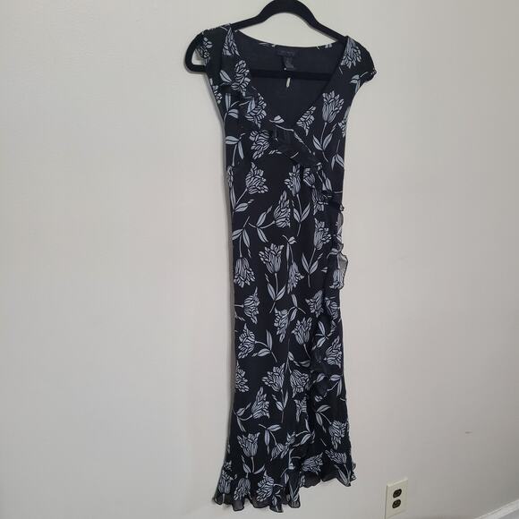 The Limited Dress Navy Women 6 Floral Silk Ruffle Y2K 90s Fairy Whimsigoth Midi - Picture 1 of 6